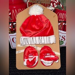 Rae‎ Dunn “Santa’s Bestie” Baby Santa’s Hat and Slippers